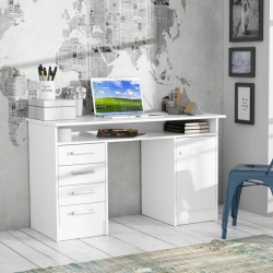 Białe biurko 125x55 cm z 4 szufladami i zamykaną szafką na klucz